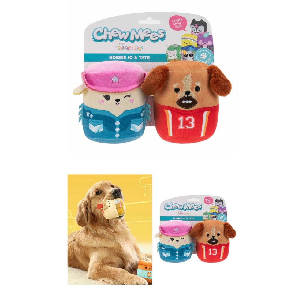 Chew Mees Squishmallows Bobbie Jo & Tate Dog Toy 2-Pack Squeaky Plush NEW